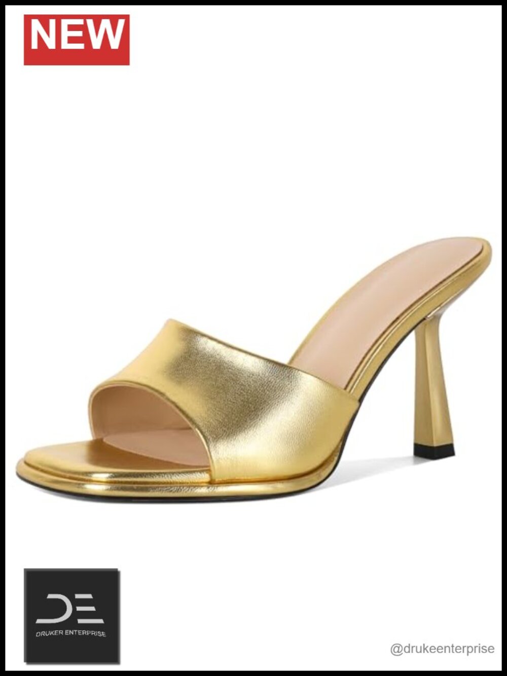 Square Toe Stiletto Heeled Sandals Mules Slip-On Women's Shoes 3.5 Inch